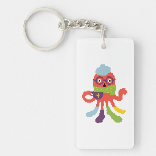 Cute colourful pixeled sick octapus throw pillow keychain (Front)