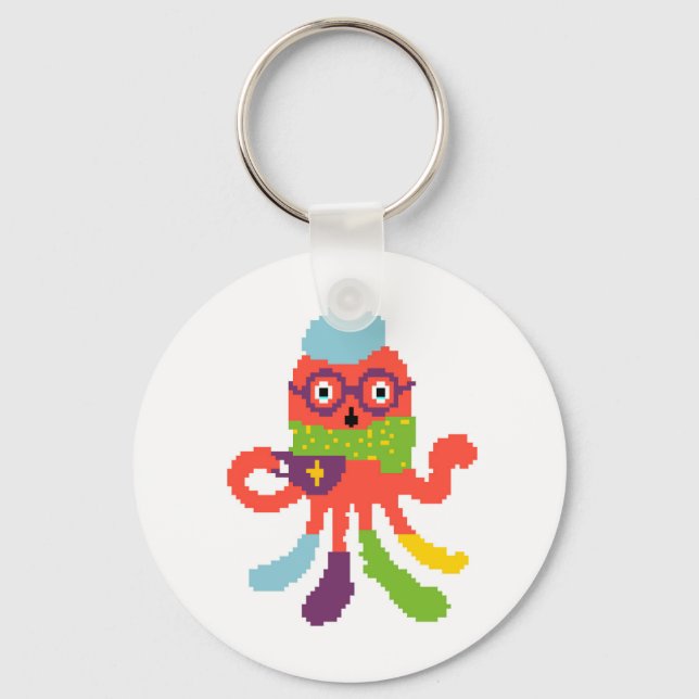 Cute colourful pixeled sick octapus throw pillow keychain (Front)