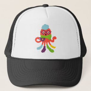 Cute colourful pixeled sick octapus trucker hat