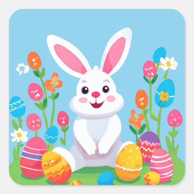 Cute Colourful Playful Easter Bunny Stickers (Front)