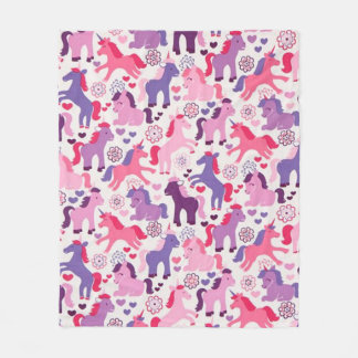 Cute Colourful Playing Unicorns Fleece Blanket