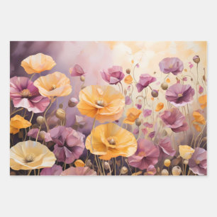Cute Colourful Poppies in a Field Wrapping Paper Sheet