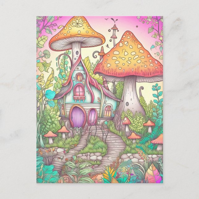 Cute Colourful Psychedelic Mushrooms Art Postcard (Front)
