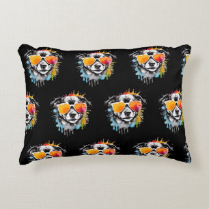 Cute colourful Puppy with sunglasses splash Accent Pillow