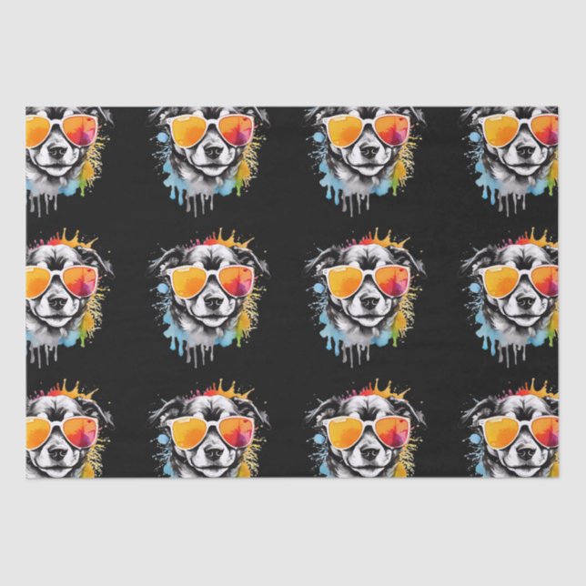 Cute colourful Puppy with sunglasses splash  Tissue Paper (Front)