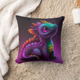 Cute Colourful Purple Dragon Lizard Artwork Throw Pillow