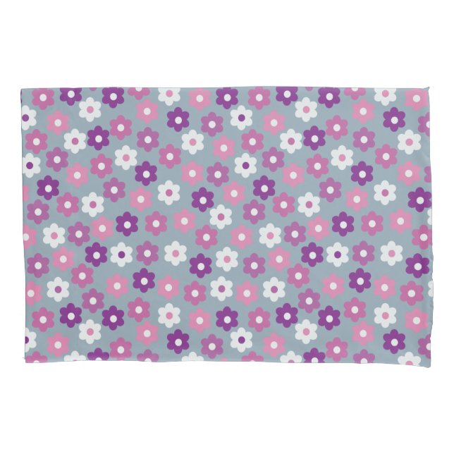 Cute Colourful Purple/Pink/White Floral Pattern  Pillowcase (Front)