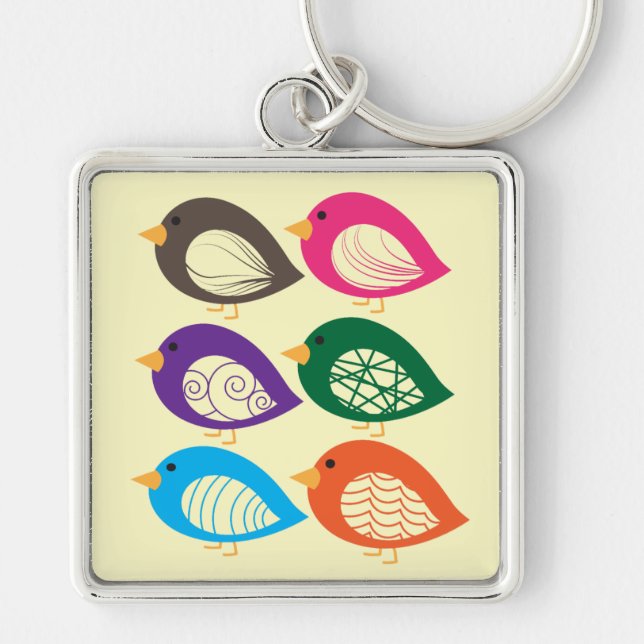 Cute colourful quirky birds keychain (Front)