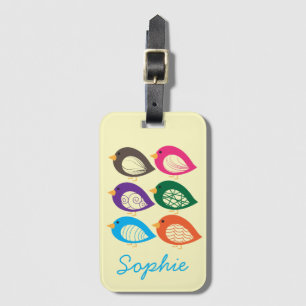 Cute colourful quirky birds luggage tag