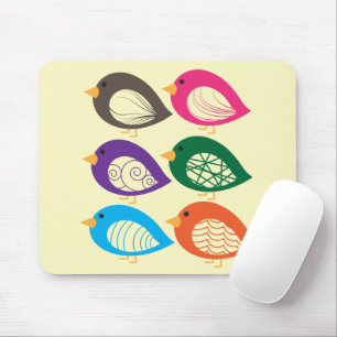 Cute colourful quirky birds mouse pad