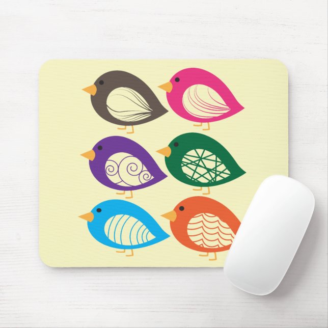 Cute colourful quirky birds mouse pad (With Mouse)