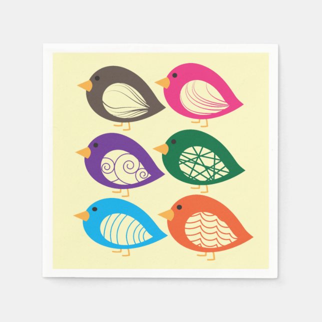 Cute colourful quirky birds napkin (Front)