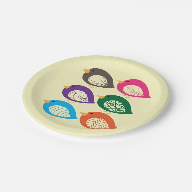 Cute colourful quirky birds paper plate (Angled)