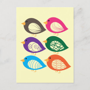 Cute colourful quirky birds postcard