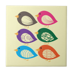 Cute colourful quirky birds tile