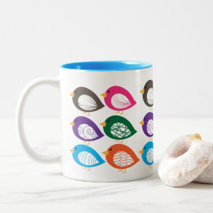 Cute colourful quirky birds Two-Tone coffee mug