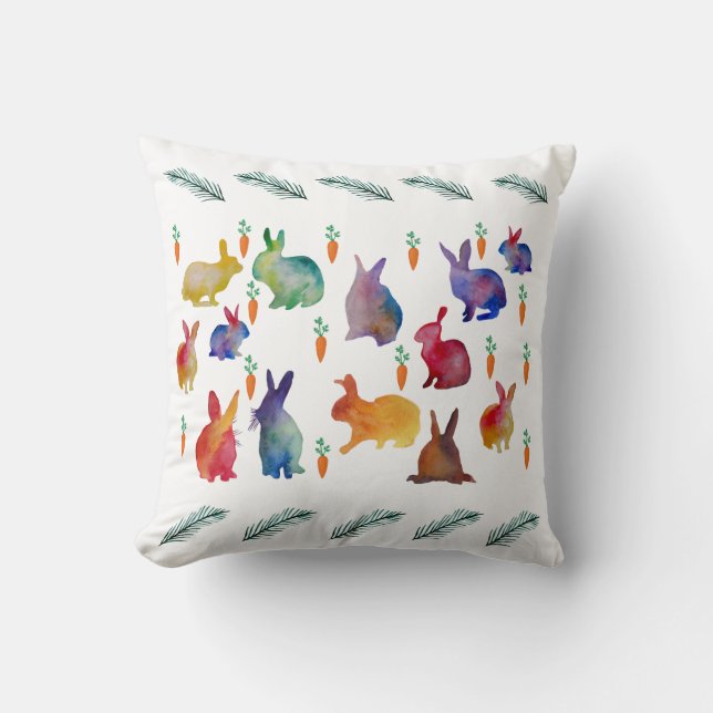 Cute Colourful Rabbits Easter Time Throw Pillow (Front)
