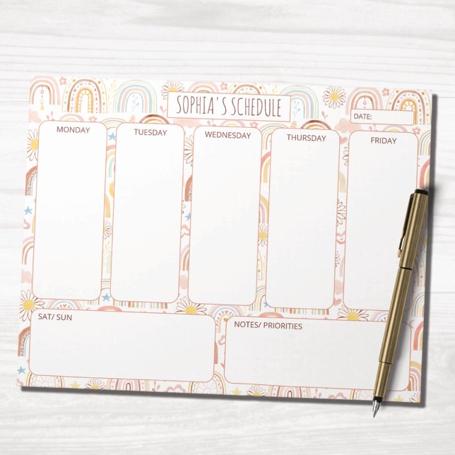 Cute Colourful Rainbow Abstract Weekly Schedule Notepad (In situ)