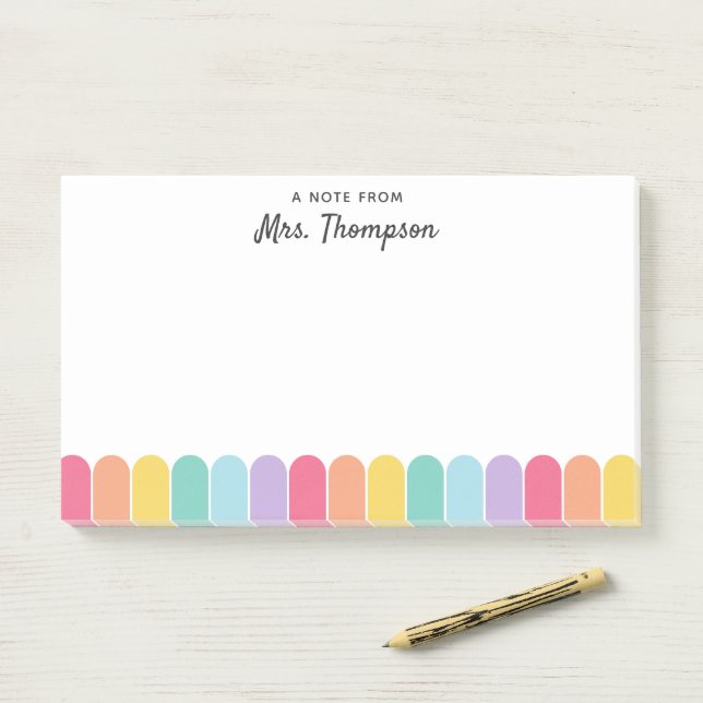 Cute Colourful Rainbow Arch Personalized Teacher Post-it Notes (On Desk)