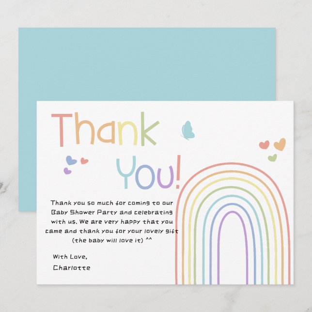 Cute Colourful Rainbow Baby Shower Thank You Card (Front/Back)