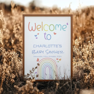 Cute Colourful Rainbow Baby Shower Welcome Sign