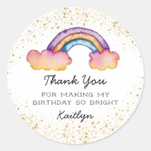 Cute Colourful Rainbow Birthday Party Classic Round Sticker
