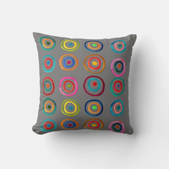 Cute colourful rainbow circles whimsical throw pillow (Front)