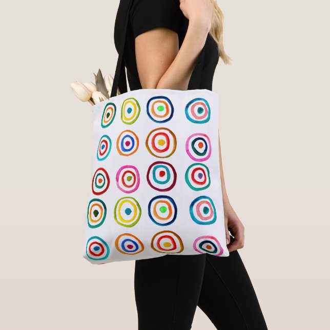 Cute colourful rainbow circles whimsical tote bag (Close Up)