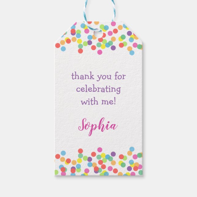 Cute Colourful Rainbow Confetti Girl Gift Tag (Front)