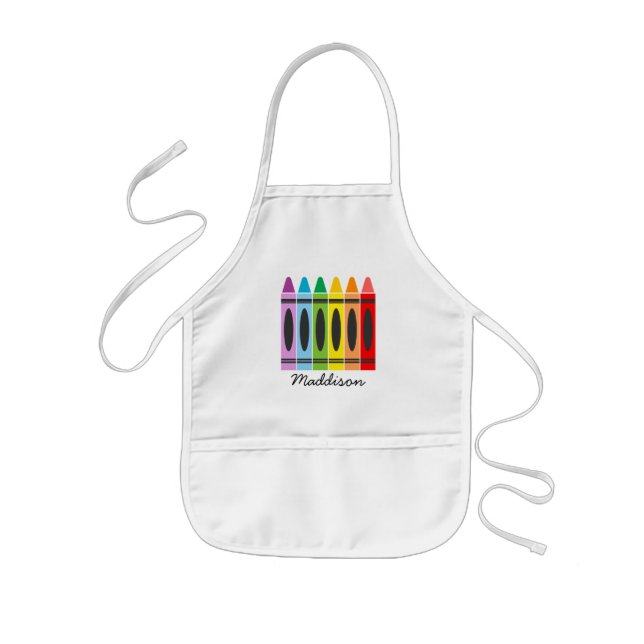 Cute Colourful Rainbow Crayons Artist Personalized Kids Apron (Front)