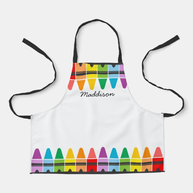 Cute Colourful Rainbow Crayons Personalized Kids Apron (Front)