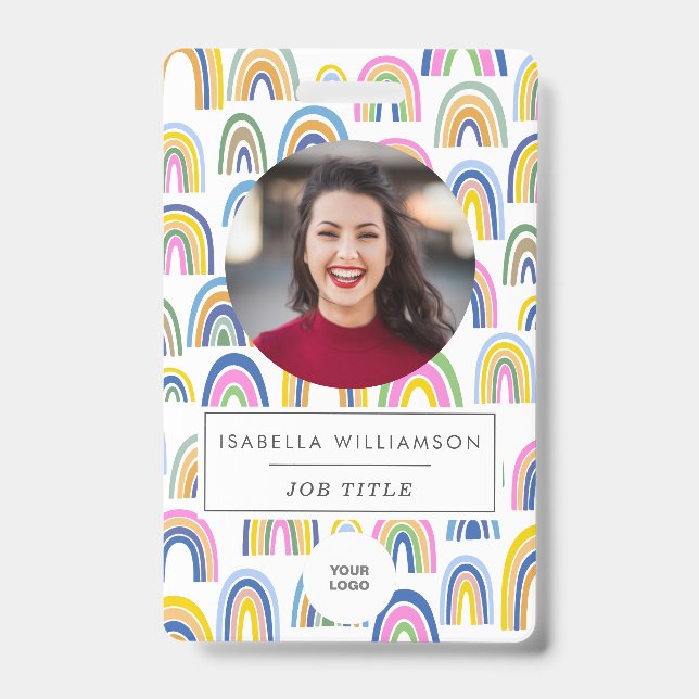 Cute Colourful Rainbow Employee Photo ID  Badge (Front)