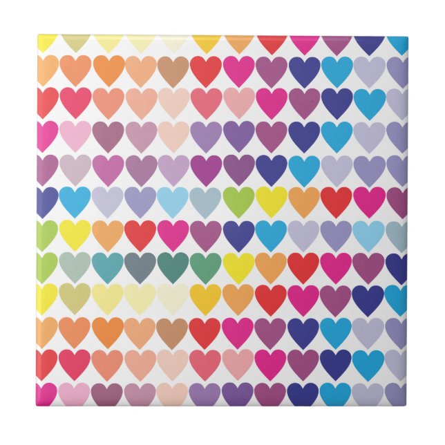 Cute Colourful Rainbow Heart Pattern Tile (Front)