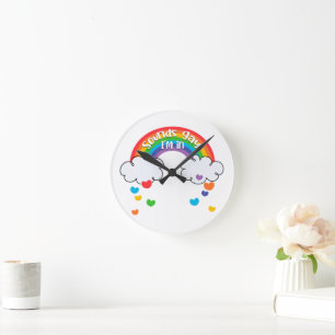 Cute Colourful Rainbow Hearts Sounds Gay I'm In Round Clock