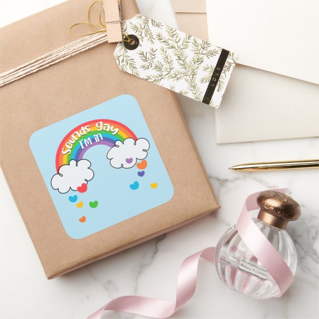 Cute Colourful Rainbow Hearts Sounds Gay I'm In Square Sticker (Gifting)