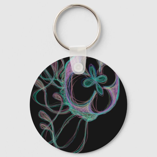 Cute Colourful Rainbow Jellyfish Digital Design Keychain (Front)