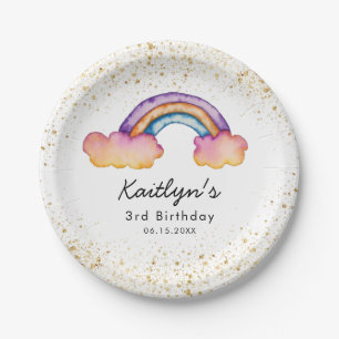 Cute Colourful Rainbow Kids Birthday Party Paper Plate