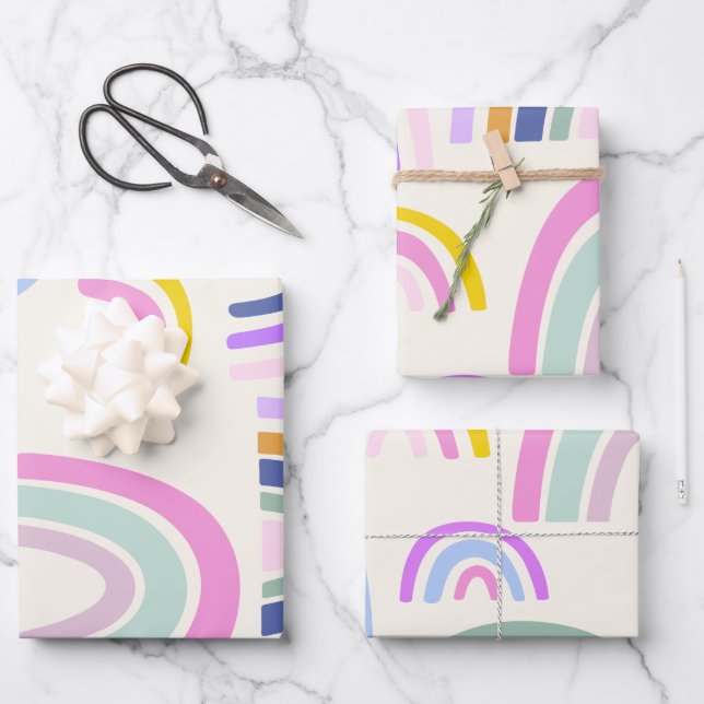 Cute Colourful Rainbow Pattern in Bright Pastels Wrapping Paper Sheet (Front)