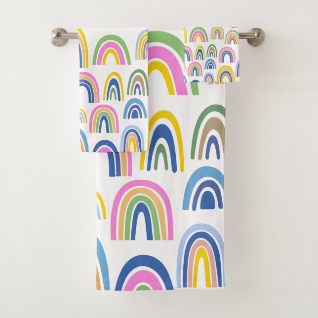 Cute Colourful Rainbow Pattern in Pink and Yellow  Bath Towel Set (Insitu)