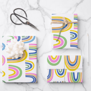 Cute Colourful Rainbow Pattern in Pink and Yellow Wrapping Paper Sheet