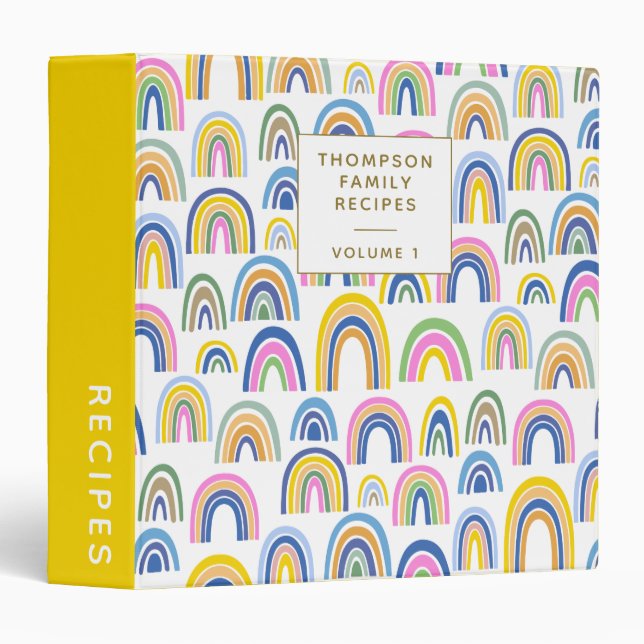 Cute Colourful Rainbow Pattern Personalized Recipe Binder (Front/Spine)