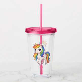 Cute, Colourful Rainbow unicorn  Acrylic Tumbler