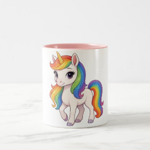 Cute, Colourful Rainbow unicorn Two-Tone Coffee Mug