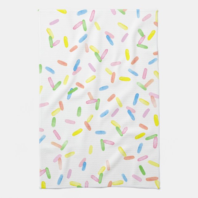 Cute colourful rainbow watercolor sprinkles fun kitchen towel (Vertical)