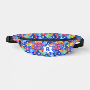 Cute Colourful Rainbow Watercolor Stars Monogram Fanny Pack