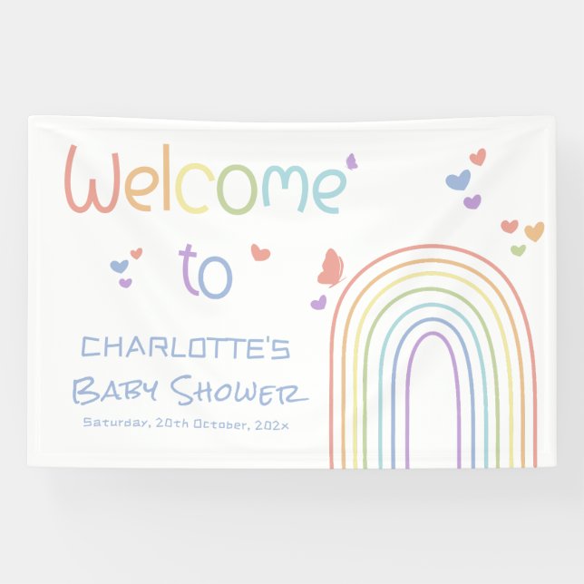 Cute Colourful Rainbow with Hearts Baby Shower Banner (Horizontal)
