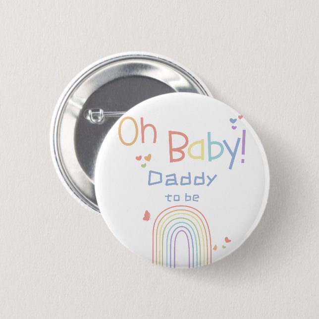 Cute Colourful Rainbow with Hearts Daddy-to-be 2 Inch Round Button (Front & Back)