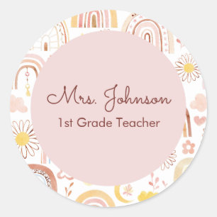 Cute Colourful Rainbows and Daisy Flowers Abstract Classic Round Sticker