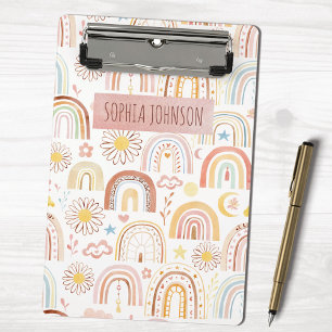 Cute Colourful Rainbows and Daisy Flowers Abstract Mini Clipboard