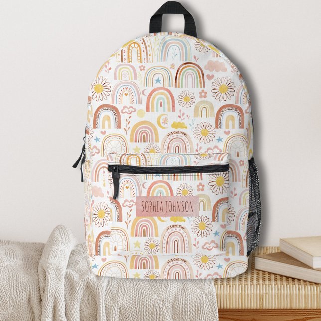 Cute Colourful Rainbows and Daisy Flowers Abstract Printed Backpack (In situ)